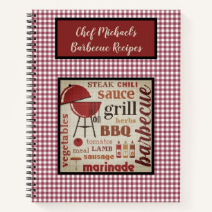 Aangepaste Barbecue Chef Red Gingham Check Notitieboek