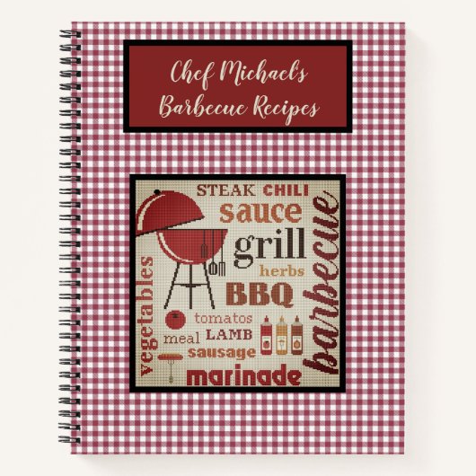 Aangepaste Barbecue Chef Red Gingham Check Notitieboek (Voorkant)