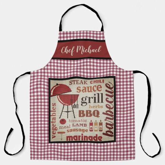 Aangepaste Barbecue Chef Red Gingham Check Schort (Voorkant)