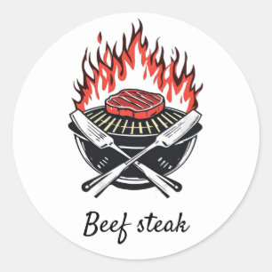 Aangepaste barbecue Rundvlees Steak Wedding Meal K Ronde Sticker