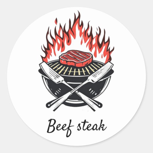 Aangepaste barbecue Rundvlees Steak Wedding Meal K Ronde Sticker (Voorkant)