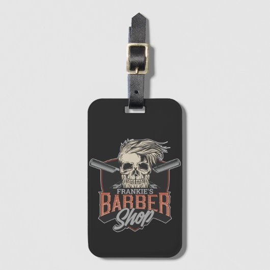 Aangepaste Barber Shop Hipster Skull en Razors Bagagelabel (Voorkant (verticaal))