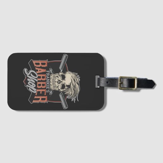 Aangepaste Barber Shop Hipster Skull en Razors Bagagelabel (Voorkant (horizontaal))