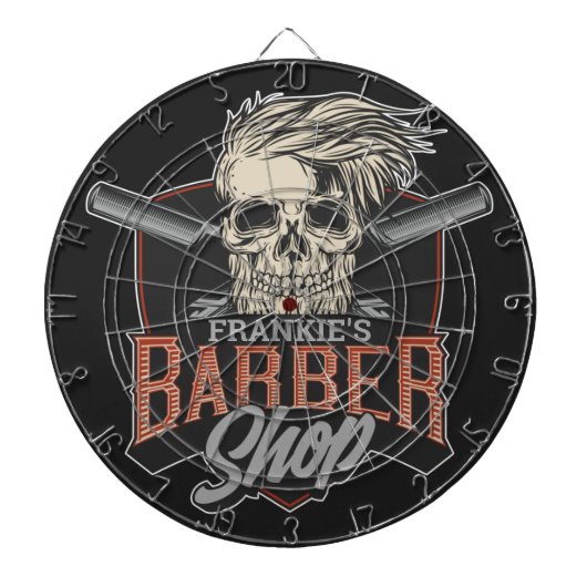 Aangepaste Barber Shop Hipster Skull en Razors Dartbord (Voorkant)