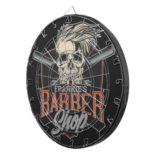 Aangepaste Barber Shop Hipster Skull en Razors Dartbord (Voorkant Rechts)