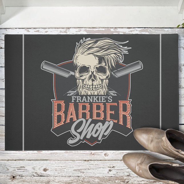 Aangepaste Barber Shop Hipster Skull en Razors Deurmat (Creator heeft geüpload)