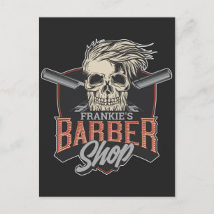 Aangepaste Barber Shop Hipster Skull en Razors Feestdagenkaart