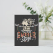 Aangepaste Barber Shop Hipster Skull en Razors Feestdagenkaart (Staand voorkant)