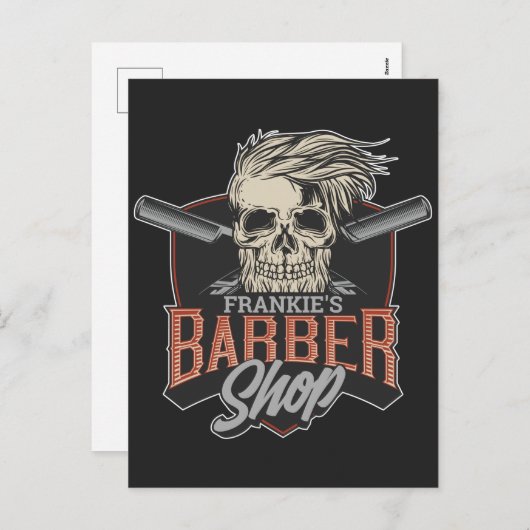 Aangepaste Barber Shop Hipster Skull en Razors Feestdagenkaart (Voorkant / Achterkant)
