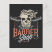 Aangepaste Barber Shop Hipster Skull en Razors Feestdagenkaart (Voorkant)