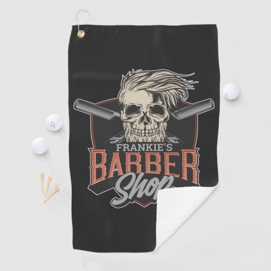 Aangepaste Barber Shop Hipster Skull en Razors Golfhanddoek (Insitu)