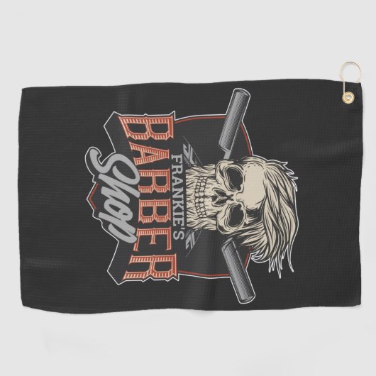 Aangepaste Barber Shop Hipster Skull en Razors Golfhanddoek (Horizontaal)