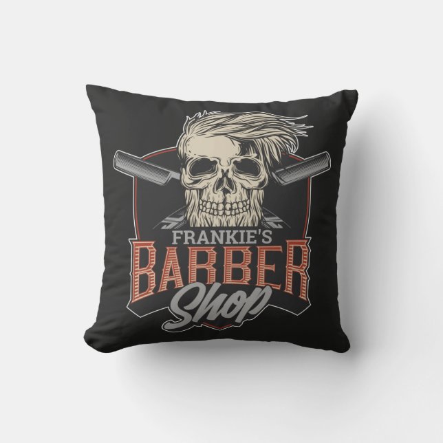 Aangepaste Barber Shop Hipster Skull en Razors Kussen (Voorkant)