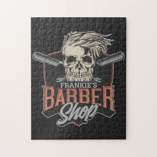 Aangepaste Barber Shop Hipster Skull en Razors Legpuzzel (Verticaal)
