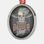 Aangepaste Barber Shop Hipster Skull en Razors Metalen Ornament (Links)