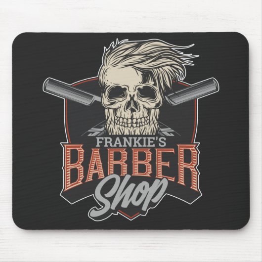 Aangepaste Barber Shop Hipster Skull en Razors Muismat (Voorkant)