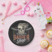 Aangepaste Barber Shop Hipster Skull en Razors Papieren Bordje (Feest)