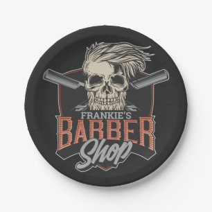 Aangepaste Barber Shop Hipster Skull en Razors Papieren Bordje