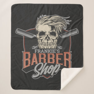 Aangepaste Barber Shop Hipster Skull en Razors Sherpa Deken