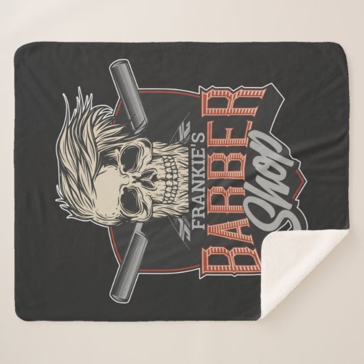 Aangepaste Barber Shop Hipster Skull en Razors Sherpa Deken (Voorkant (horizontaal))
