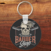 Aangepaste Barber Shop Hipster Skull en Razors Sleutelhanger (Voorkant)