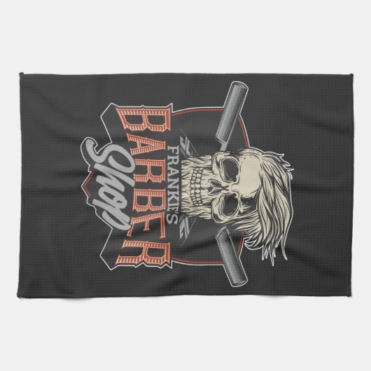 Aangepaste Barber Shop Hipster Skull en Razors Theedoek (Horizontaal)