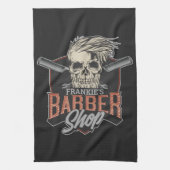 Aangepaste Barber Shop Hipster Skull en Razors Theedoek (Verticaal)