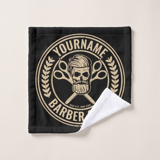 Aangepaste Barber Shop Skull Rockabilly Salon Bad Handdoek (Wasdoekje)