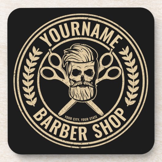 Aangepaste Barber Shop Skull Rockabilly Salon Bier Onderzetter (Voorkant)