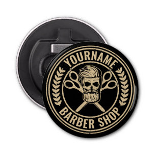 Aangepaste Barber Shop Skull Rockabilly Salon Button Flesopener
