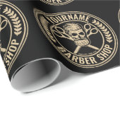 Aangepaste Barber Shop Skull Rockabilly Salon Cadeaupapier (Rol Hoek)
