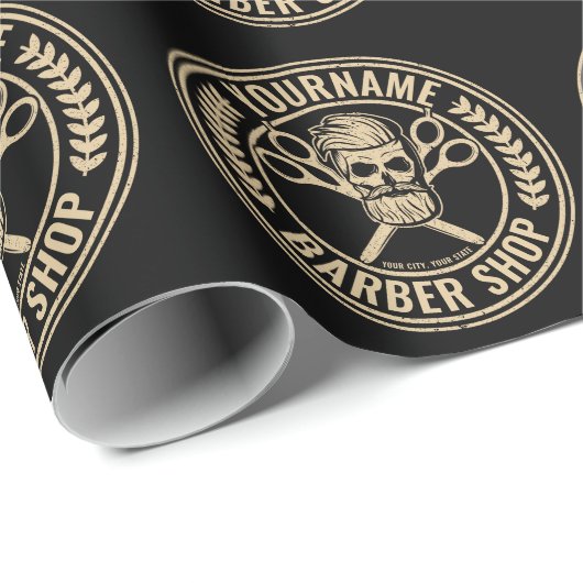 Aangepaste Barber Shop Skull Rockabilly Salon Cadeaupapier (Rol Hoek)