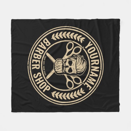 Aangepaste Barber Shop Skull Rockabilly Salon Fleece Deken (Voorkant (Horizontaal))