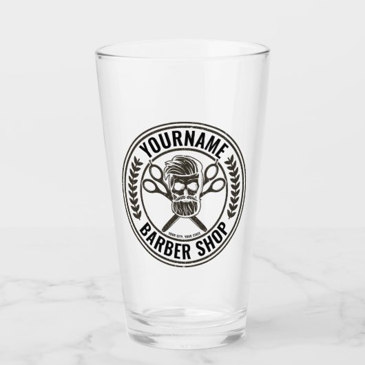 Aangepaste Barber Shop Skull Rockabilly Salon Glas (Voorkant)