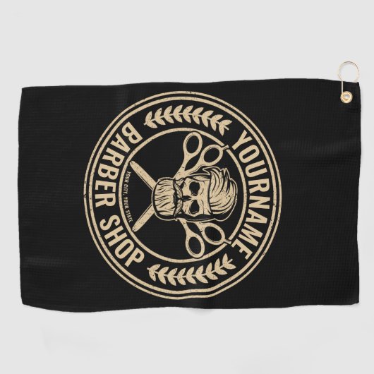 Aangepaste Barber Shop Skull Rockabilly Salon Golfhanddoek (Horizontaal)