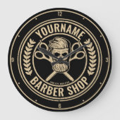 Aangepaste Barber Shop Skull Rockabilly Salon Grote Klok (Voorkant)