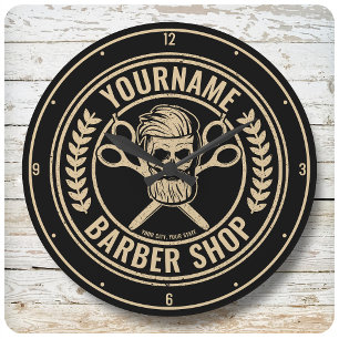 Aangepaste Barber Shop Skull Rockabilly Salon Grote Klok