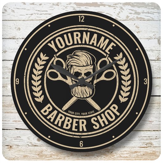 Aangepaste Barber Shop Skull Rockabilly Salon Grote Klok
