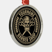 Aangepaste Barber Shop Skull Rockabilly Salon Metalen Ornament (Rechts)