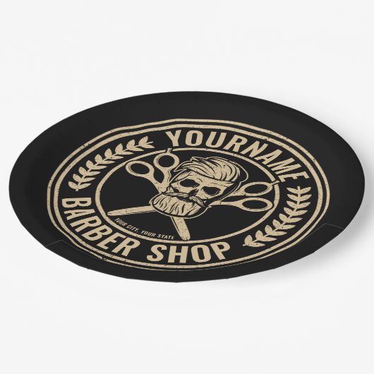 Aangepaste Barber Shop Skull Rockabilly Salon Papieren Bordje (Gekanteld)