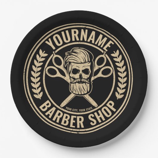 Aangepaste Barber Shop Skull Rockabilly Salon Papieren Bordje (Voorkant)