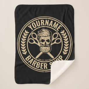 Aangepaste Barber Shop Skull Rockabilly Salon Sherpa Deken