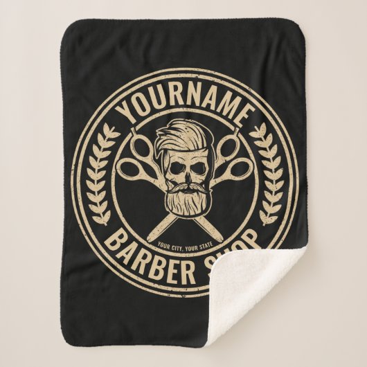 Aangepaste Barber Shop Skull Rockabilly Salon Sherpa Deken (Voorkant)