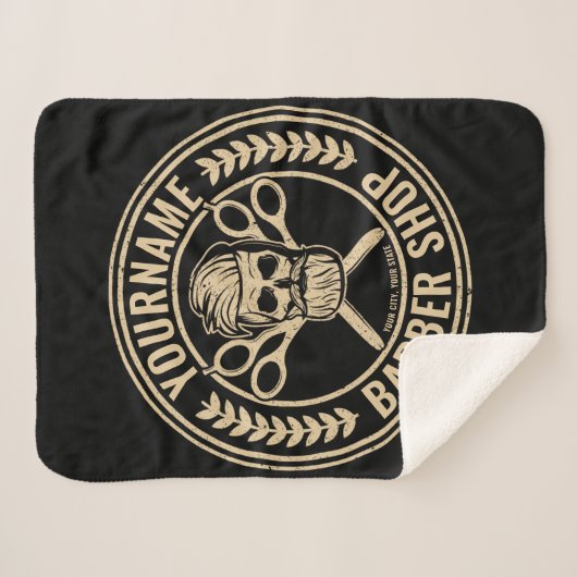 Aangepaste Barber Shop Skull Rockabilly Salon Sherpa Deken (Voorkant (horizontaal))