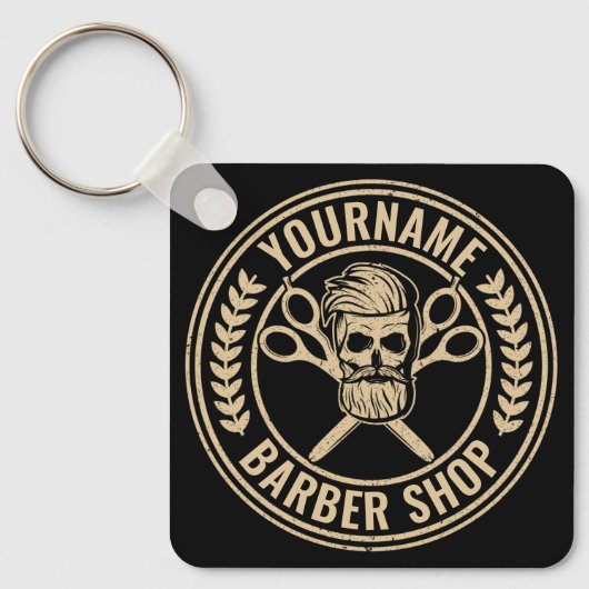 Aangepaste Barber Shop Skull Rockabilly Salon Sleutelhanger (Voorkant)