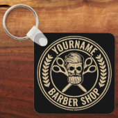 Aangepaste Barber Shop Skull Rockabilly Salon Sleutelhanger (Voorkant)
