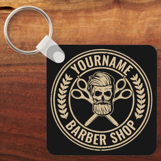 Aangepaste Barber Shop Skull Rockabilly Salon Sleutelhanger (Voorkant)