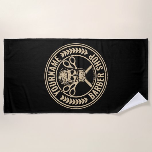 Aangepaste Barber Shop Skull Rockabilly Salon Strandlaken (Voorkant)
