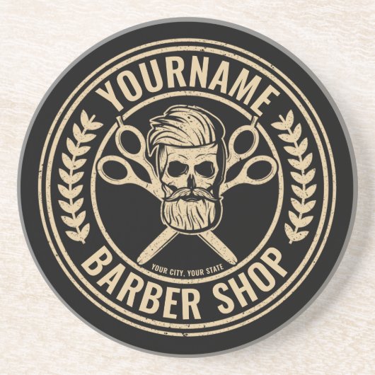 Aangepaste Barber Shop Skull Rockabilly Salon Zandsteen Onderzetter (Voorkant)