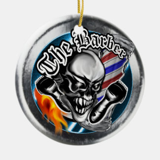 Aangepaste Barber Skull met Flaming Razor Keramisch Ornament